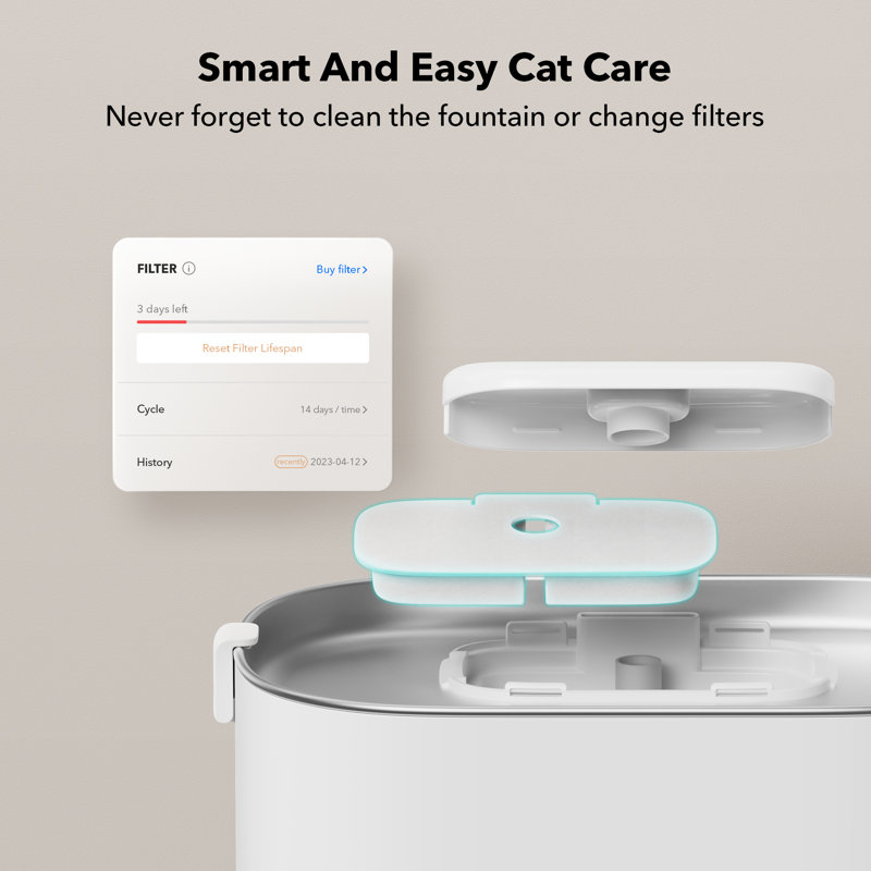 White Wireless Battery Operated Cat Water Fountain with Stainless Steel Tray