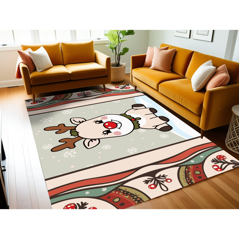 Tapis de vacances d'hiver de Noël lavable The Holiday Aisle®, Rectangulaire 2 pi x 3 pi