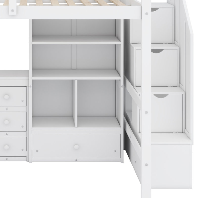 Lit mezzanine avec bureau en L et tiroirs