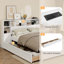 Lit de rangement en bois avec tête de lit haute bibliothèque allongée, 6 tiroirs et station de charge pour adultes, sommier tapissier Kelia-749132498