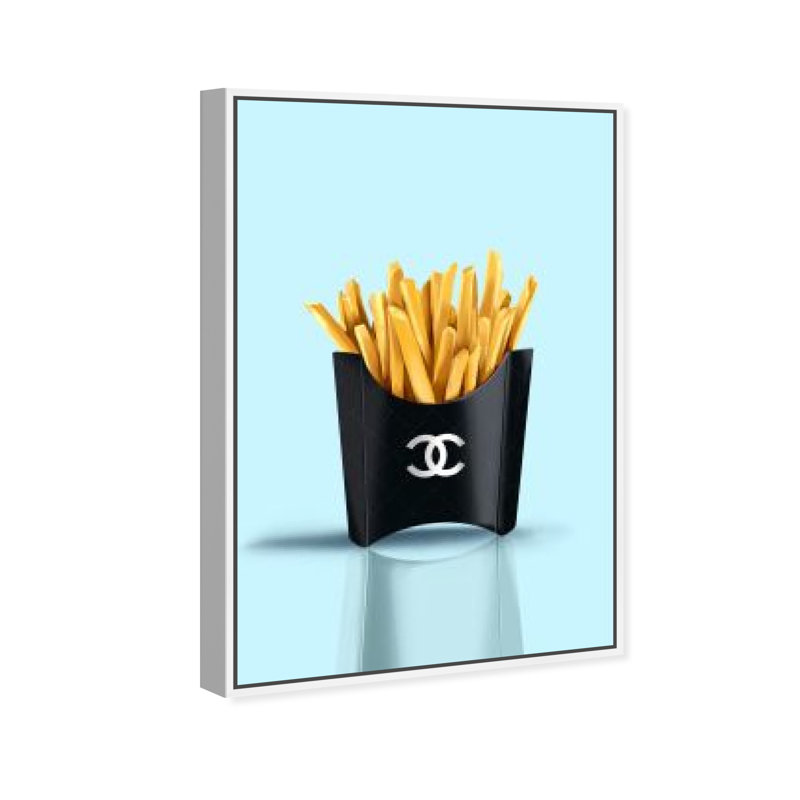 " Fashion And Glam Very French French Fries Turquoise Fashion ", White Framed Canvas, 30" H x 20" W x 1.5" D