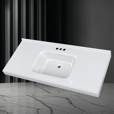 Comptoir de salle de bain 49 po avec lavabo intégré, comptoir épais de 3 po, rebord surélevé et dosseret de 1,38 po, imperméable et facile à installer