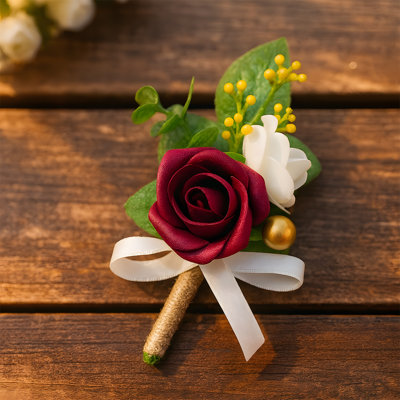 6 Pcs Set Of Artificial Rose Boutonnieres For Men, Suitable For Weddings, Grooms, And Groomsmen. The Artificial Flowers Are Perfect For Wedding Anniversaries, Proms, Parties, And Home Decoration