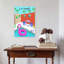Los Angeles Flamingo Pool Colorful Vibrant Abstract Palm Tree Flamingo Beach Ocean Wall Art Print 1 Piece Wrapped Canvas Wall Art-1890501502