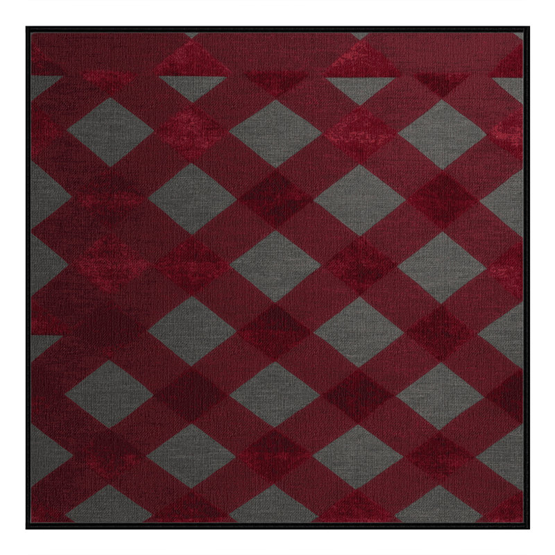 Machine Washable Checkered Red Area Rug, Square 3'