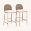 Tabouret de bar Farmhouse avec structure en fer et dossier en rotin, ensemble de 2