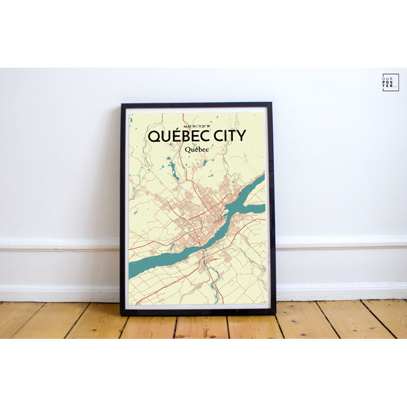 « québec city city map », reproduction d’impression sur affiche en vert/beige, H 17 po x l 11 po