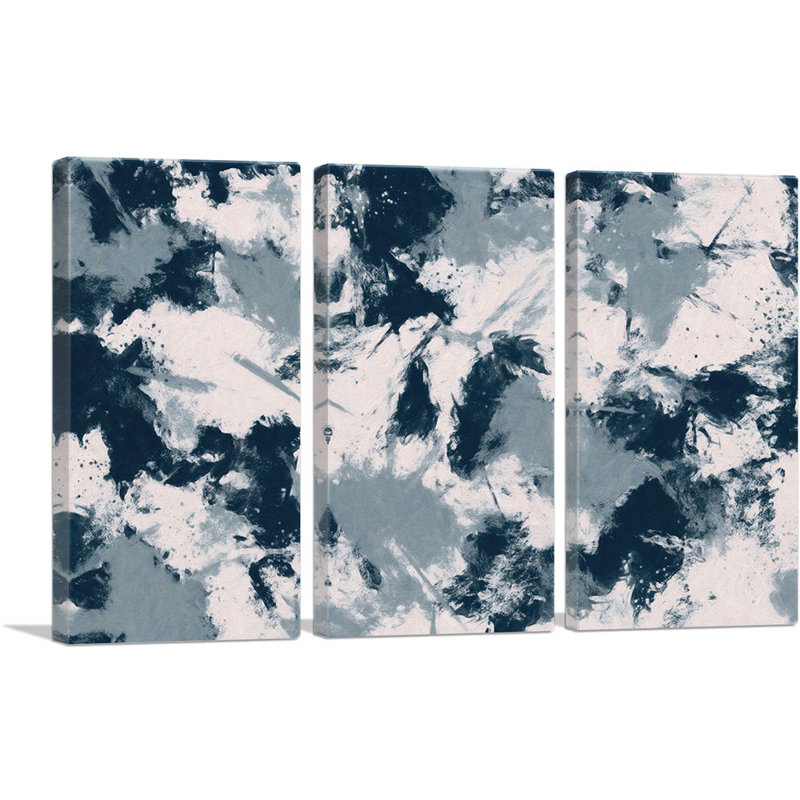" Blue Grey White Modern Rectangle " by ARTCANVAS Design Group 3 - Pieces Painting Print, 40" H x 60" W x 0.75" D