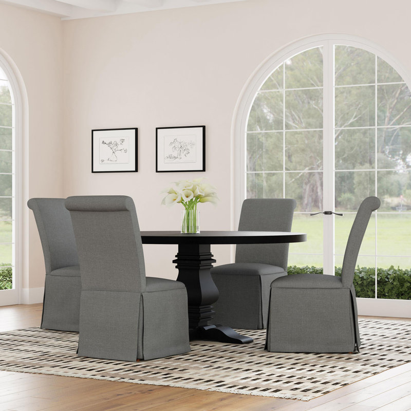 Chaise de salle à manger rembourrée à jupe (ensemble de 2), Gris