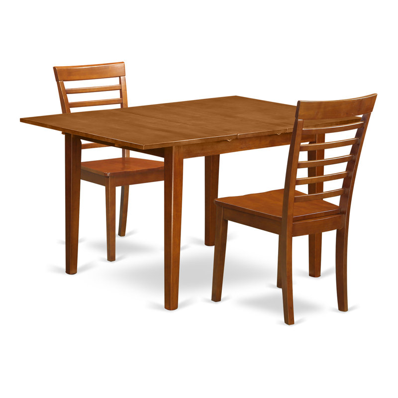 Ensemble de salle à manger 3 pièces pour petits espaces comprenant une table rectangulaire avec rallonge papillon et 2 chaises en bois, 91 x 137 cm, brun selle