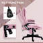 Fauteuil de bureau à 6 points de massage vibrant avec chaleur et dossier haut inclinable en lin avec dossier inclinable, accoudoirs rembourrés et télécommande, rose