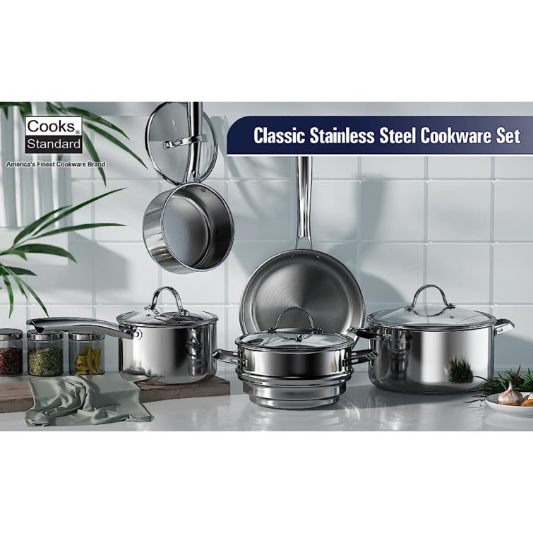 Cooks Standard Classic Stainless Steel Cookware Set 10-Pieces, 18/10  Stainless Steel Pots and Pans Kitchen Cooking Set, Silver