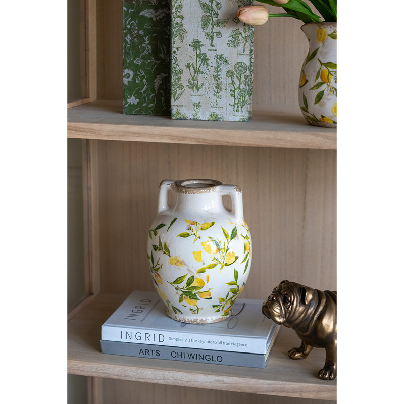 Vase en céramique blanche avec motif jaune citron
