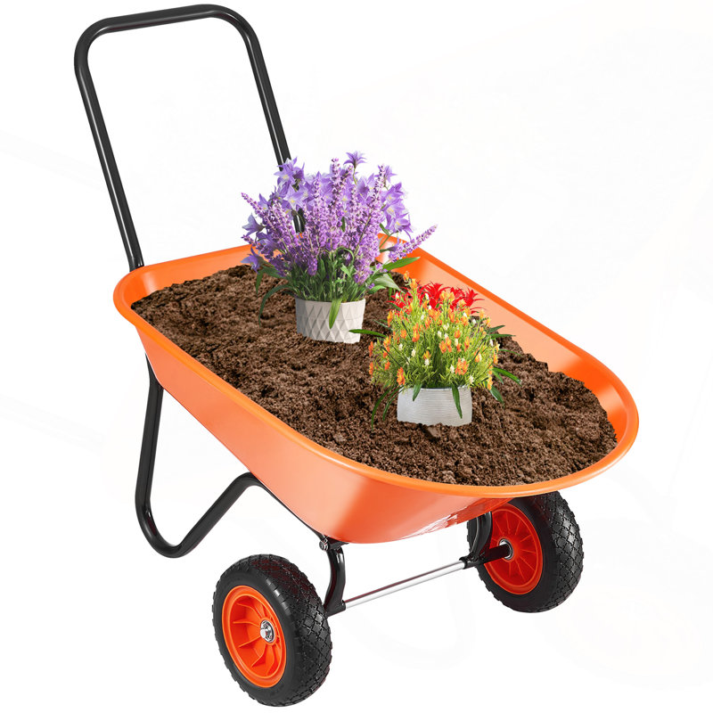 Brouette de jardin à 2 roues, chariot utilitaire de cour de 5 pi³ avec poignée et roues de 10 po de large (capacité de 397 lb)