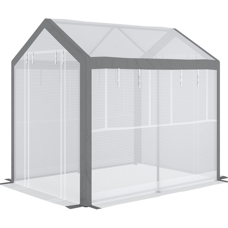 8'x6'x7.5' Walk-in Greenhouse, Outdoor Plant Growing Area With 6 Windows, 2 Zippered Doors & Weather Cover, White Planting Greenhouse 8'x6'x7.5',