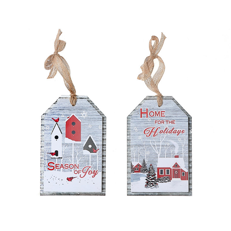Ensemble de 2 décorations de Noël en bois ondulé en forme de scène d'hiver