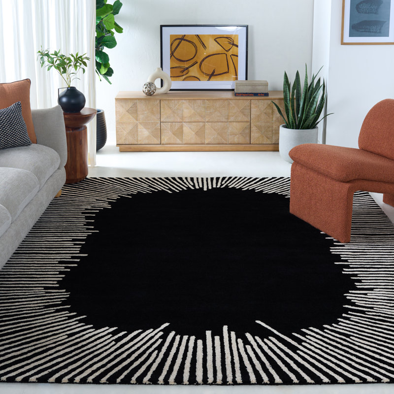 Jarie Hand Tufted Wool/Cotton Abstract Rug in Black/Ivory, Rectangle 8' x 10'