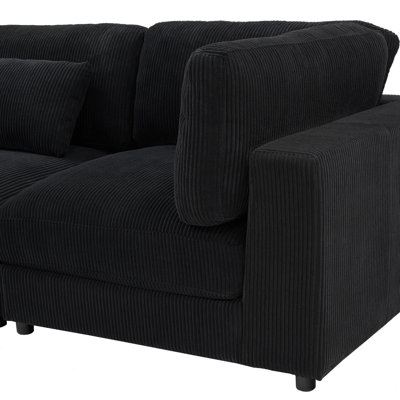 112" black corduroy modular sectional sofa with custom configuration and toss pillows, 5-seat sofa for living room apartment