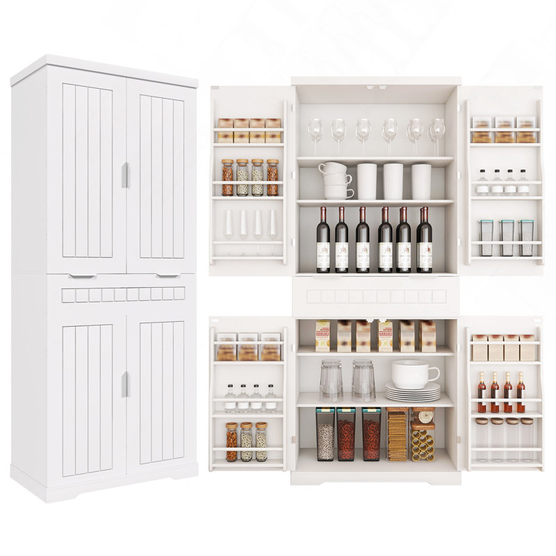 Armoire de rangement 71,65 "avec tiroir, armoire, 2 armoires et 6 portes, tablettes réglables, armoire autoportante