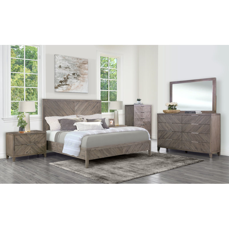 Tristian 6 Piece Acacia Solid Wood Bedroom Set, King