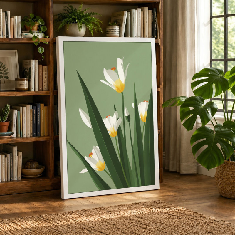 White Flowers Rising Botanical - Wrapped Canvas, 18x12 - 45.7 x 30.5 cm, Terracotta Border
