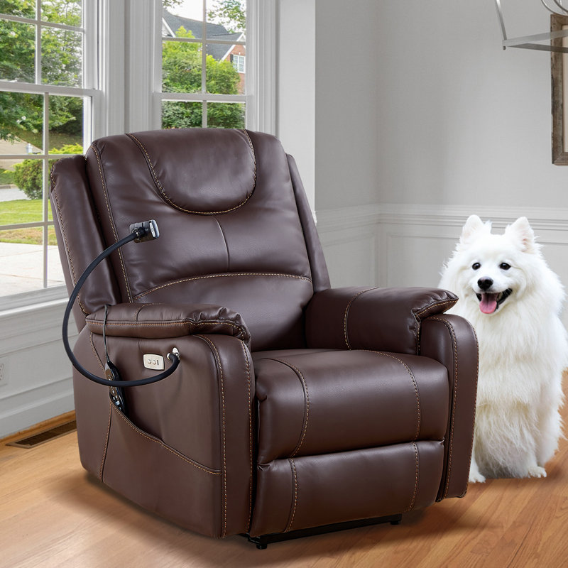 Cooperman Leather Power Recliner Chair, Brown