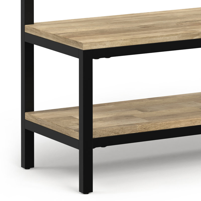 Natural Mango Wood Industrial Hall Tree with Storage Bench