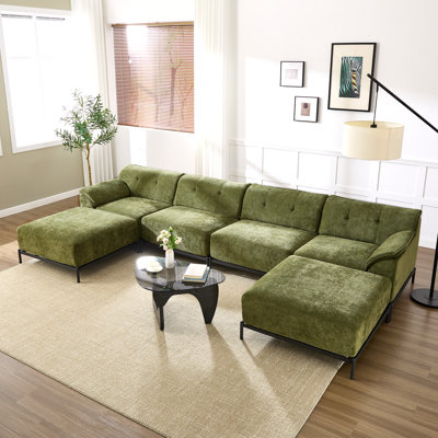 L-Shaped Three-Person Sectional Sofa With Ottoman