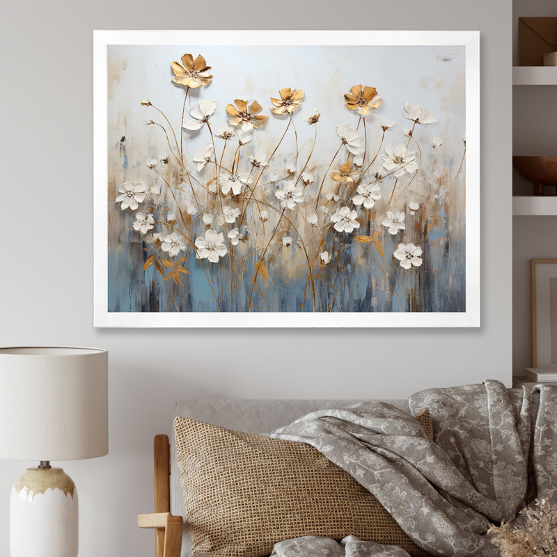 Fleurs sauvages Scerene II, H 12 po x l 20 po x P 1 po, Cadre simple blanc