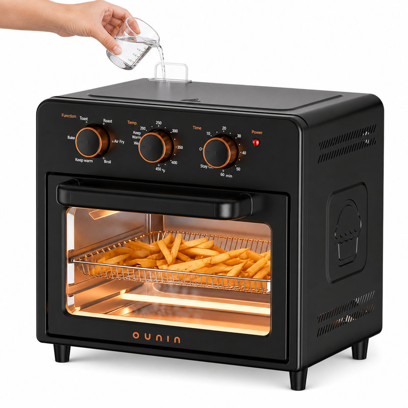 OUNIN Steam Air Fryer Toaster Oven, 12.6QT Compact Countertop Oven, 6-in-1 Air Fry Bake Toast Roast Broil Warm, Fast 7-Min Preheat to 450°F, Stainless Steel