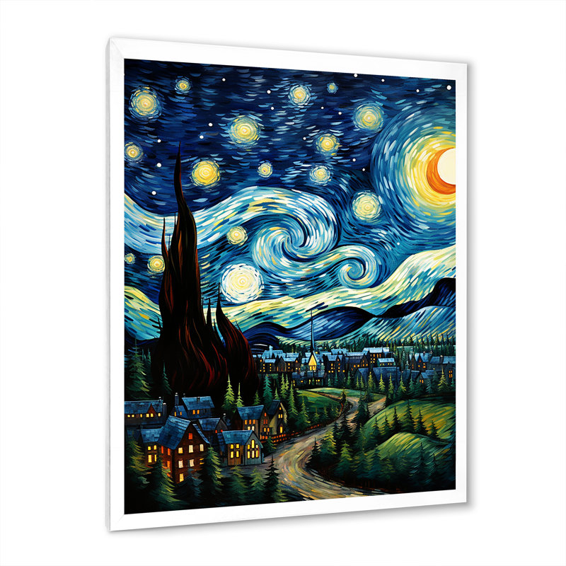 «Masterwork The Starry Day» par Vincent VI, reproduction sur toile, H 32 po x l 24 po x P 1 po, Cadre de coin blanc fermé