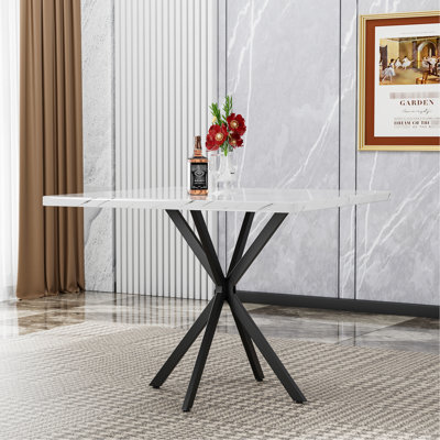 Table de salle à manger 38,6 po carrée, blanche et en fer, facile à nettoyer et à assembler