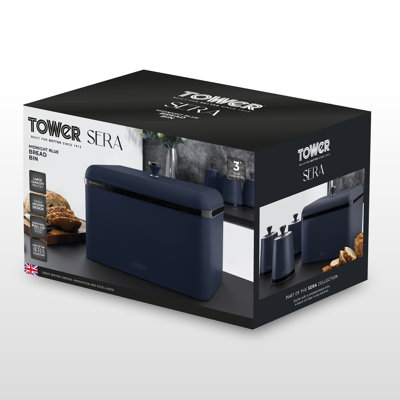 Tower Sera Bread Bin with Removable Lid, Carbon Steel Body, with Smoked Black Trim