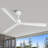 50" Modern White Propeller Ceiling Fan without Lights, Remote Control Included, 6-Speed Reversible DC Motor, Timer
