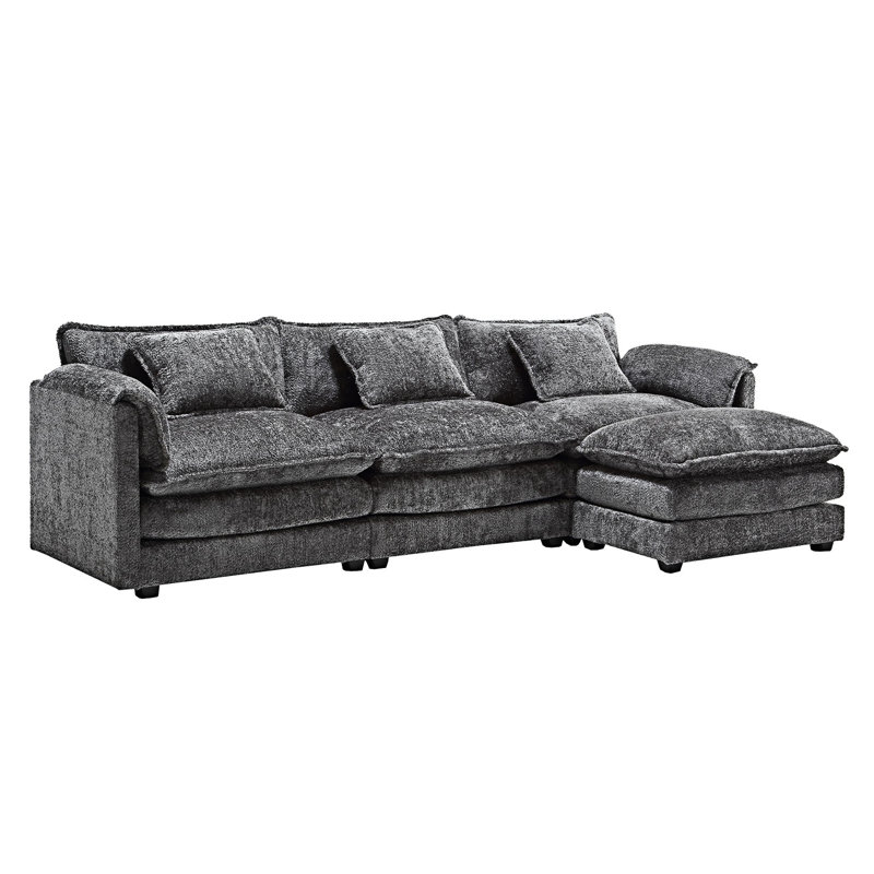 Canapé modulaire en forme de L de 112 po avec repose-pieds et mousse à mémoire de forme Millan, Boucle gris