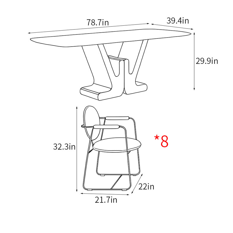 Modern luxury rectangular dining table set