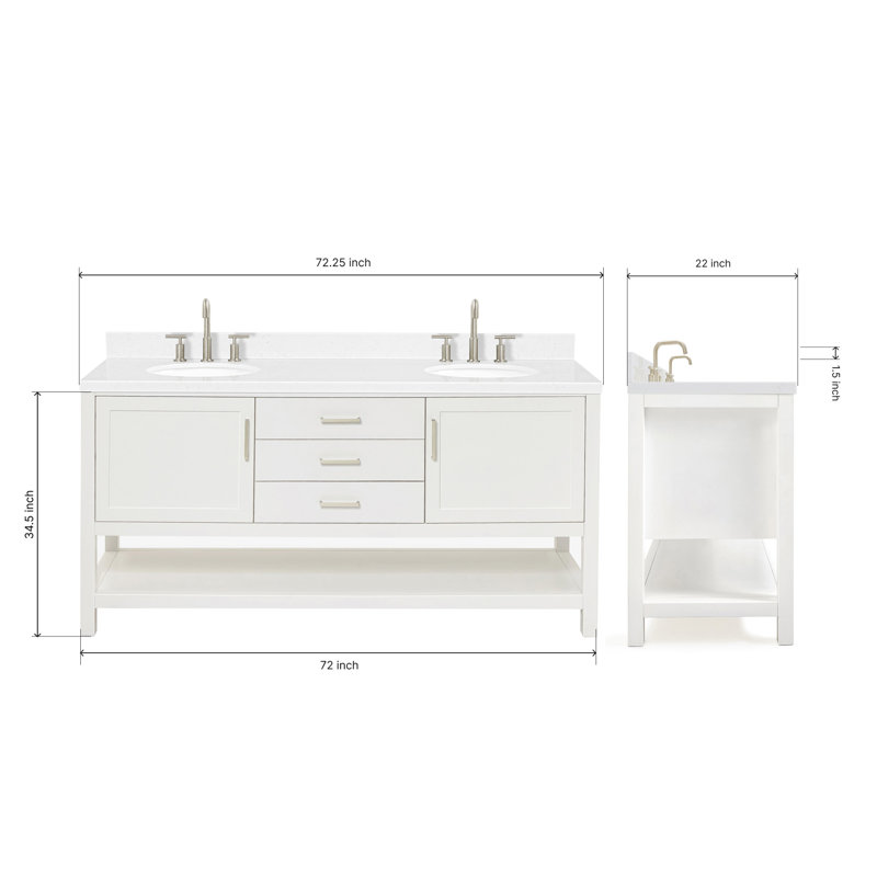 Bayhill 73'' W Double Vanity, Oval, White, Carrara White Quartz