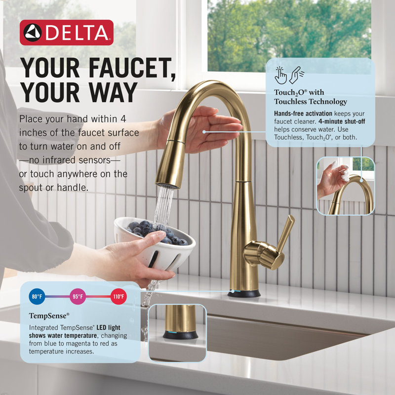 Essa Touchless Kitchen Faucet with Touch Technology, Brushed Gold Kitchen Sink Faucet with Pull Down Sprayer, Single Hole, Champagne Bronze