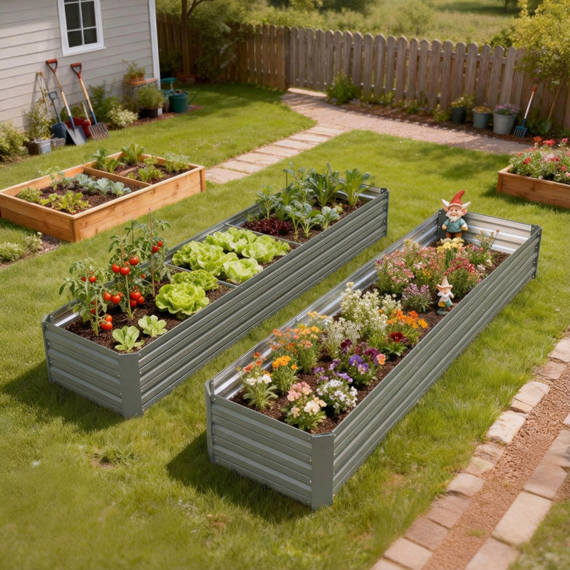 Grande jardinière surélevée galvanisée 8x2x1ft, Gris clair