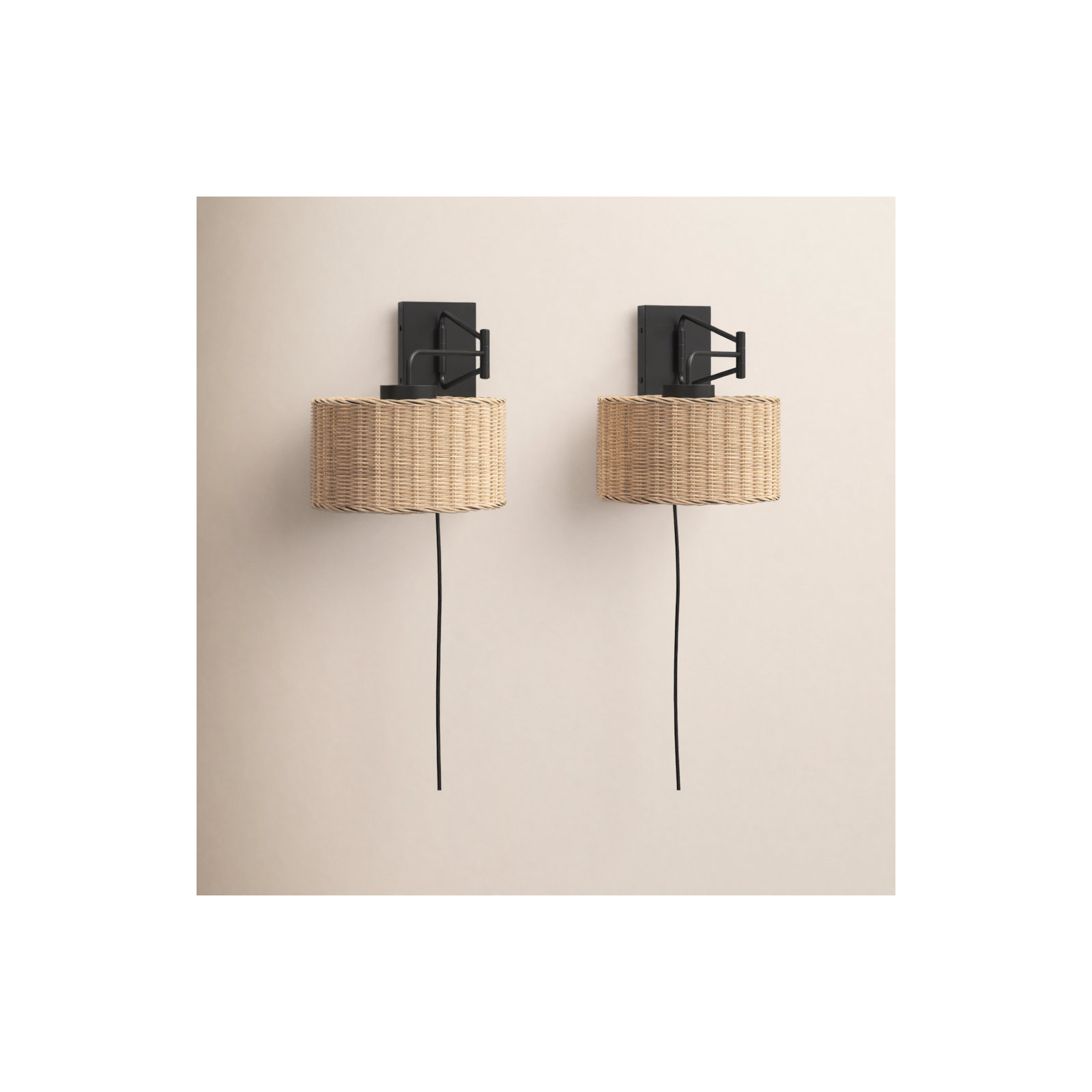 Bartlet Plug-in Armed Sconce Set of 2, Black