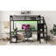Lit mezzanine double avec structure en métal et caractéristiques pratiques - garde-robe noire, bureau et port à DEL pour une niche de chambre attrayante