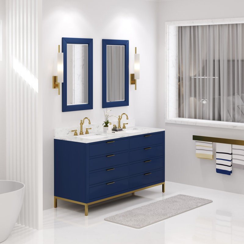 Bristol 60" Carrara White Marble Countertop Bath Vanity with Faucet, Monarch Blue, 60"