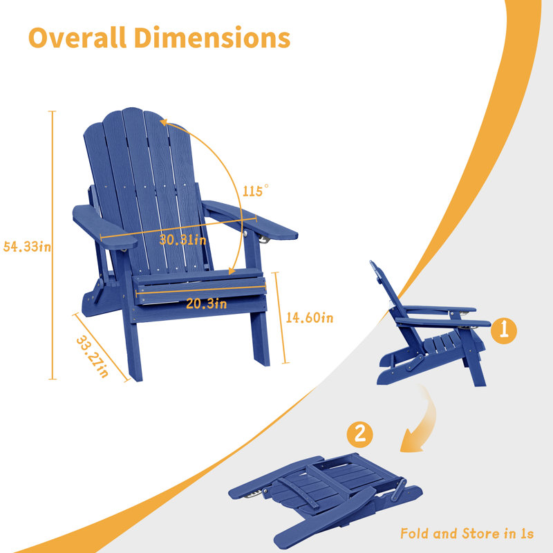 Chaise Adirondack réglable avec porte-gobelet, chaise toutes saisons pour terrasse (bleu)