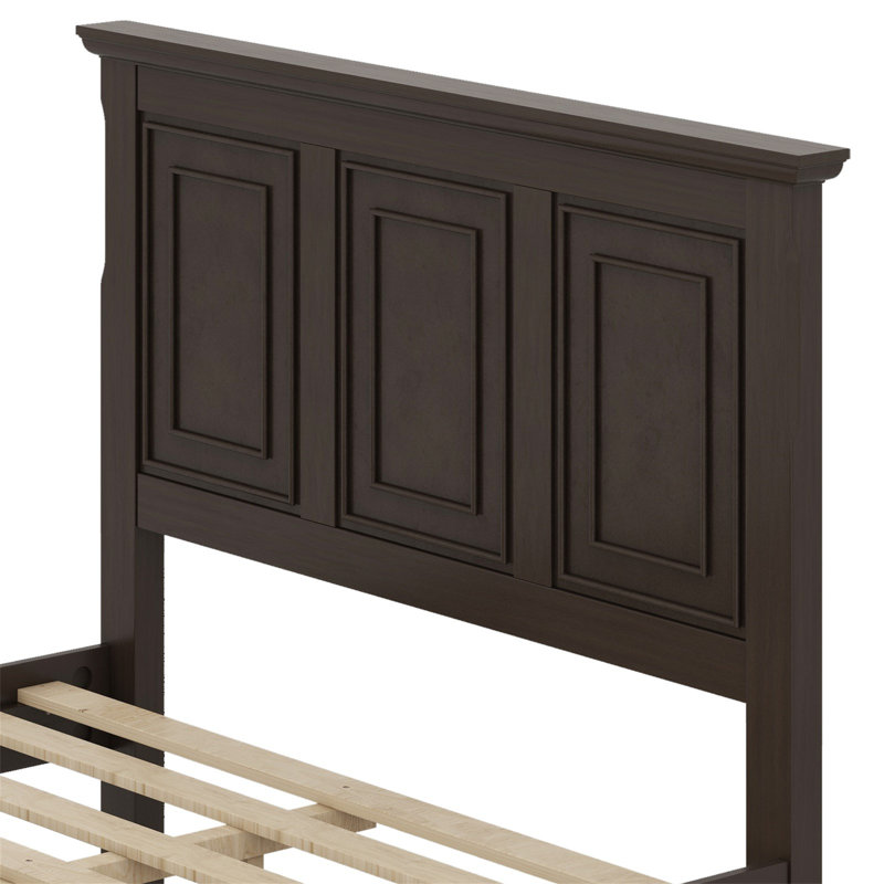 Lit en bois de style champêtre rétro, Brun intense, Grand