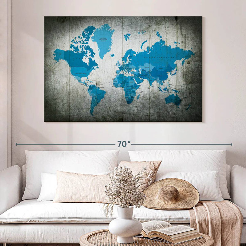 Aliaz Blue Continents World Map, 34" H x 51" W