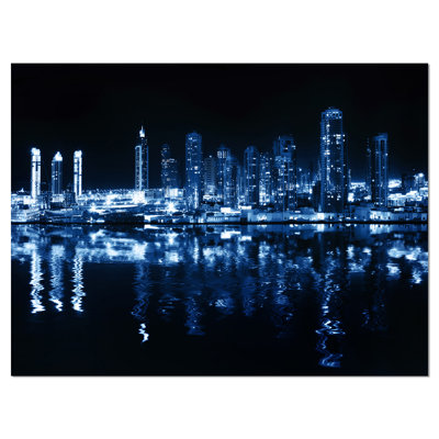 Cityscape Canvas Wall Art, Midnight City Photography Print - Glowing City at Midnight