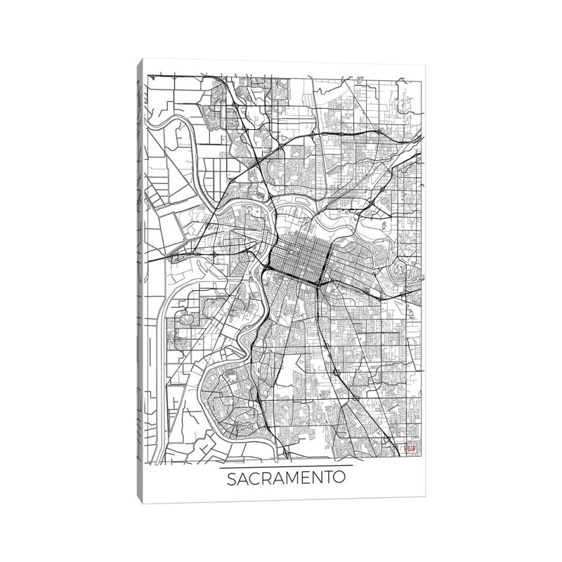 Sacramento Minimal Urban Blueprint Map 1 Piece Wrapped Canvas Wall Art, 30.48 cm H x 45.72 cm W