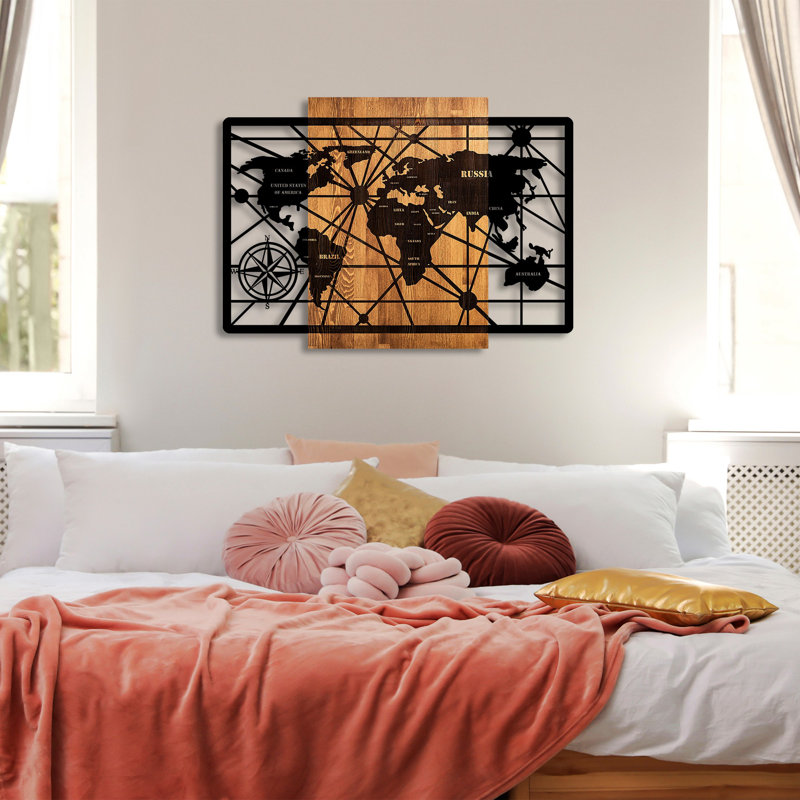 Elegant Decorative Wooden Wall Accessory, Walnut & Black, 27.6 x 37.8 inches | 100% Wood (Thickness: 1.2 inches) & Metal (Thickness: 0.06 inches) | Unique Design for Home Decor, Easy Wall Mounting, Natural Wood Variations