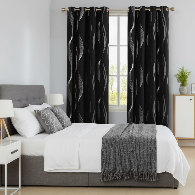 Blackout Curtain Panel Pair, 132cm Width x 229cm Drop, Black
