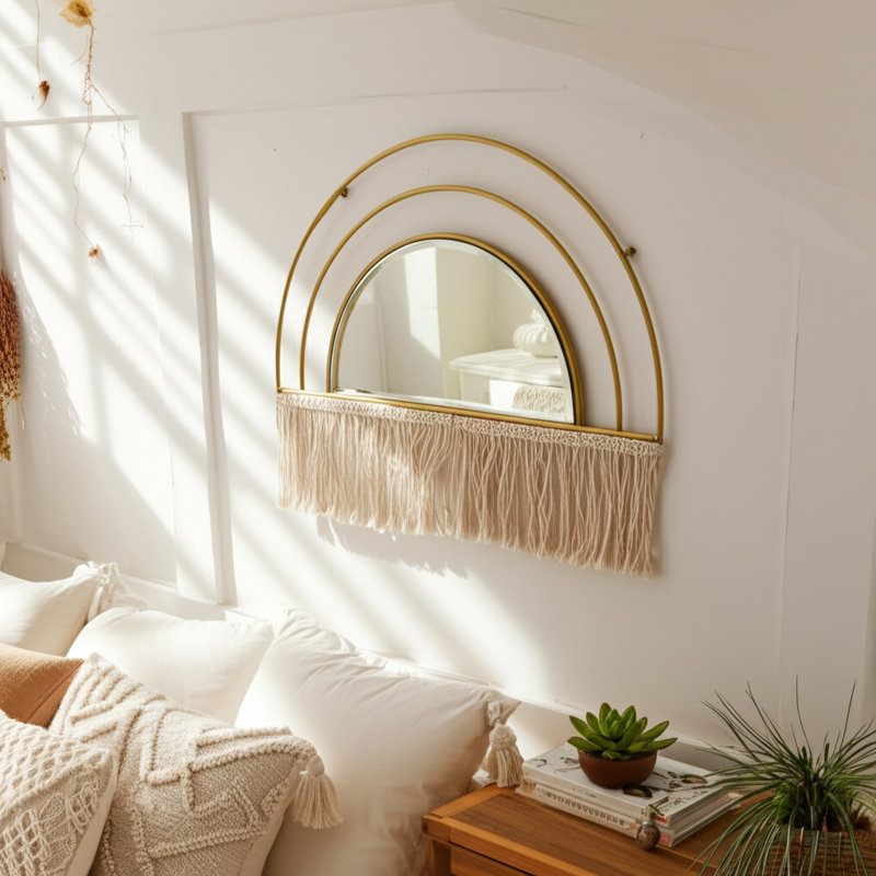 Stylish Decorative Large Wall Mirror with Bohemian-Inspired Arched Frame - Enhances Living Room, Bathroom Mirror, or Bedroom Decor - Decorative Framed Wall Mirror for Home Accents - 24", Gold